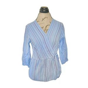 Time Tru Blouse Size Small Size 4-6 Stich Blue Wrap Textured Bohemian Textured